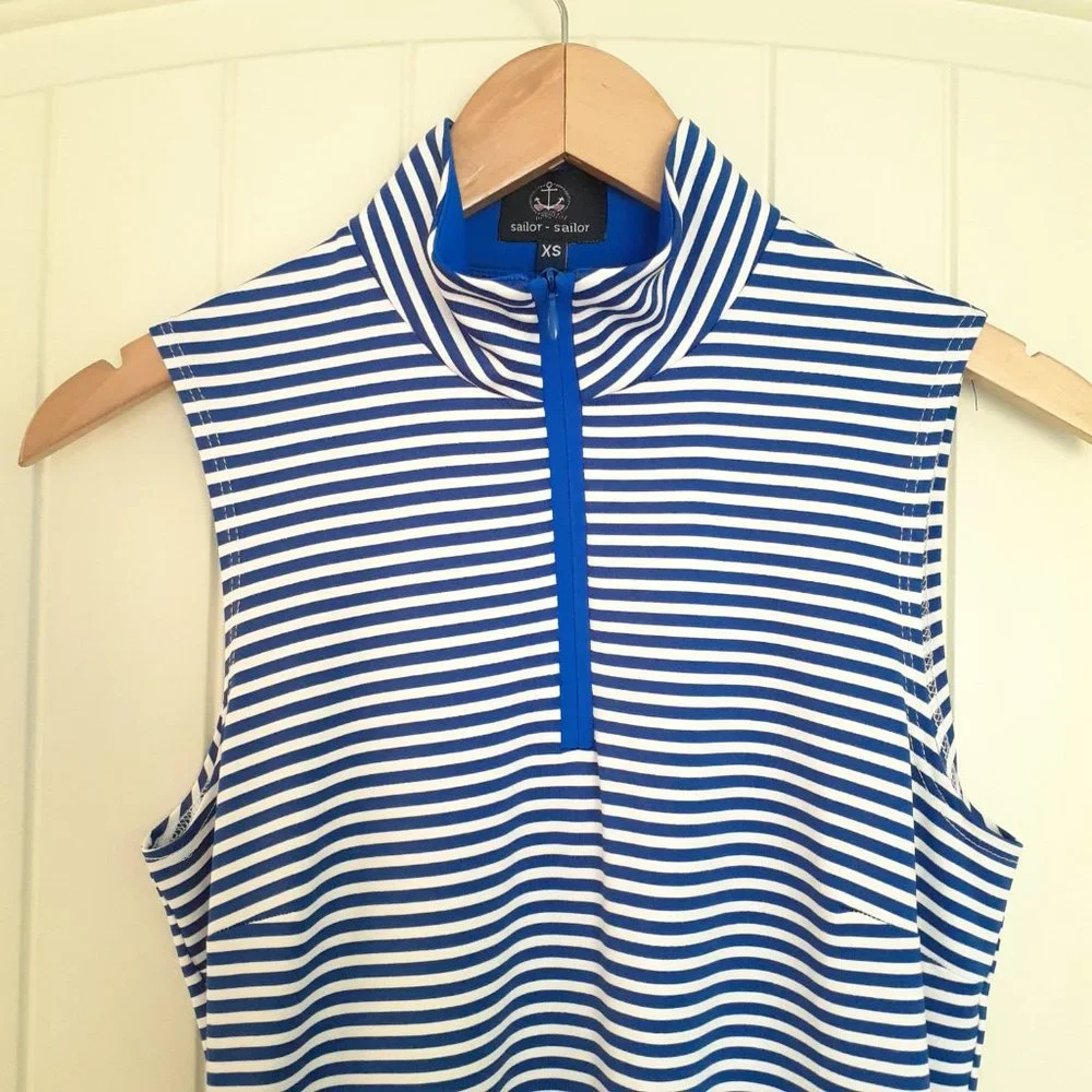 Sailor Sailor Sleeveless 1/4 Zip Striped Dress with Pockets Blue White Size XS - Picture 4 of 12